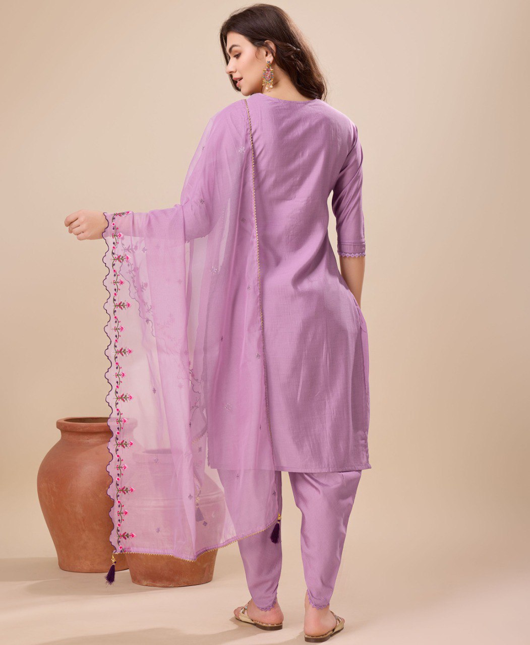 Prazu Fashion Lavender Viscose Silk Embroidered Kurta Set With Dhoti Pant | Grocsy