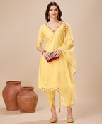 Prazu Fashion Yellow Viscose Silk Embroidered Kurta Set With Dhoti Pant | Grocsy