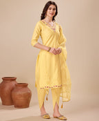 Prazu Fashion Yellow Viscose Silk Embroidered Kurta Set With Dhoti Pant | Grocsy