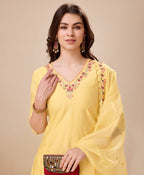 Prazu Fashion Yellow Viscose Silk Embroidered Kurta Set With Dhoti Pant | Grocsy