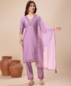 Prazu Fashion Lavender Viscose Silk Embroidered Kurta Set | Grocsy