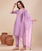 Prazu Fashion Lavender Viscose Silk Embroidered Kurta Set | Grocsy