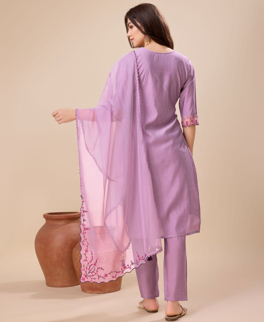 Prazu Fashion Lavender Viscose Silk Embroidered Kurta Set | Grocsy
