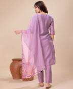 Prazu Fashion Lavender Viscose Silk Embroidered Kurta Set | Grocsy