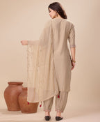 Prazu Fashion Beige Viscose Silk Embroidered Kurta Set With Afghani Salwar | Grocsy