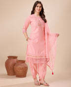 Prazu Fashion Peach Viscose Silk Embroidered Kurta Set With Afghani Salwar | Grocsy