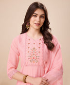 Prazu Fashion Peach Viscose Silk Embroidered Kurta Set With Afghani Salwar | Grocsy