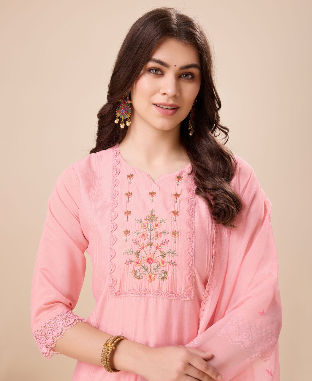 Prazu Fashion Peach Viscose Silk Embroidered Kurta Set With Afghani Salwar | Grocsy