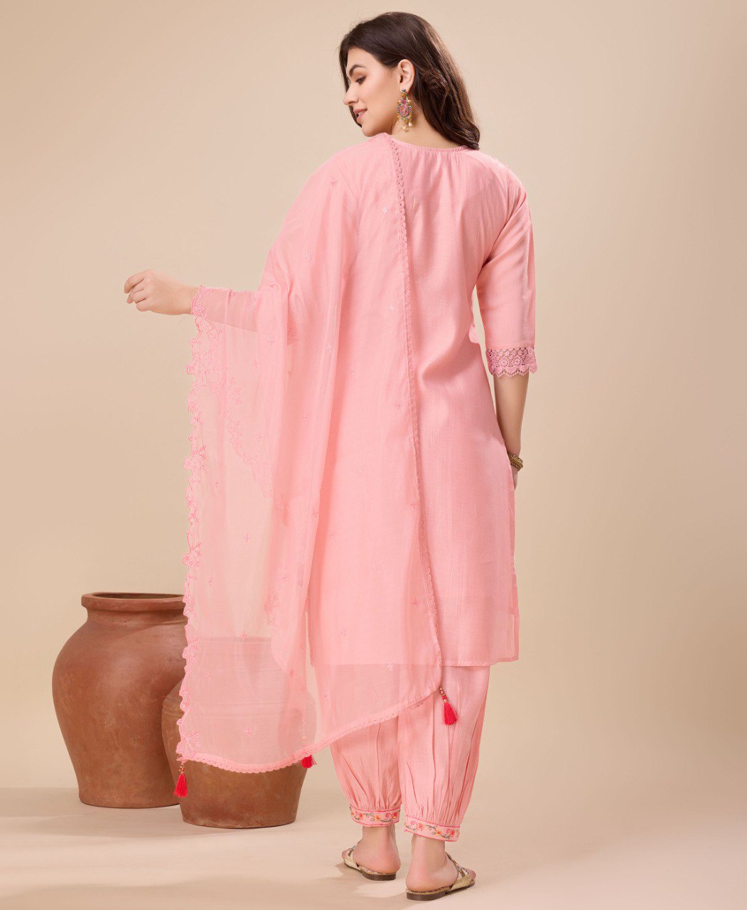 Prazu Fashion Peach Viscose Silk Embroidered Kurta Set With Afghani Salwar | Grocsy