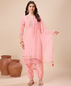 Prazu Fashion Peach Viscose Silk Embroidered Kurta Set With Afghani Salwar | Grocsy