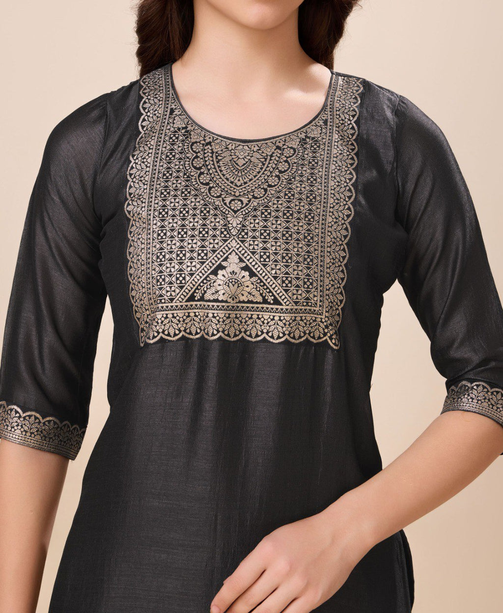 Prazu Fashion Black Vichitra Silk Jacquard Salwar Suit | Grocsy