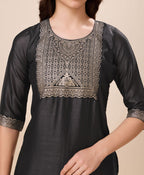 Prazu Fashion Black Vichitra Silk Jacquard Salwar Suit | Grocsy