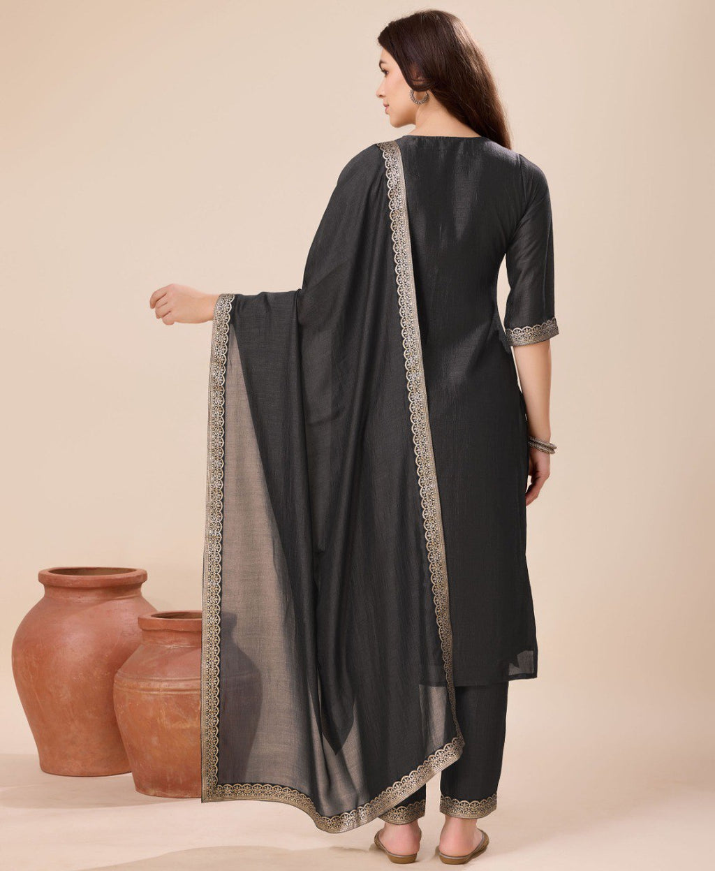 Prazu Fashion Black Vichitra Silk Jacquard Salwar Suit | Grocsy
