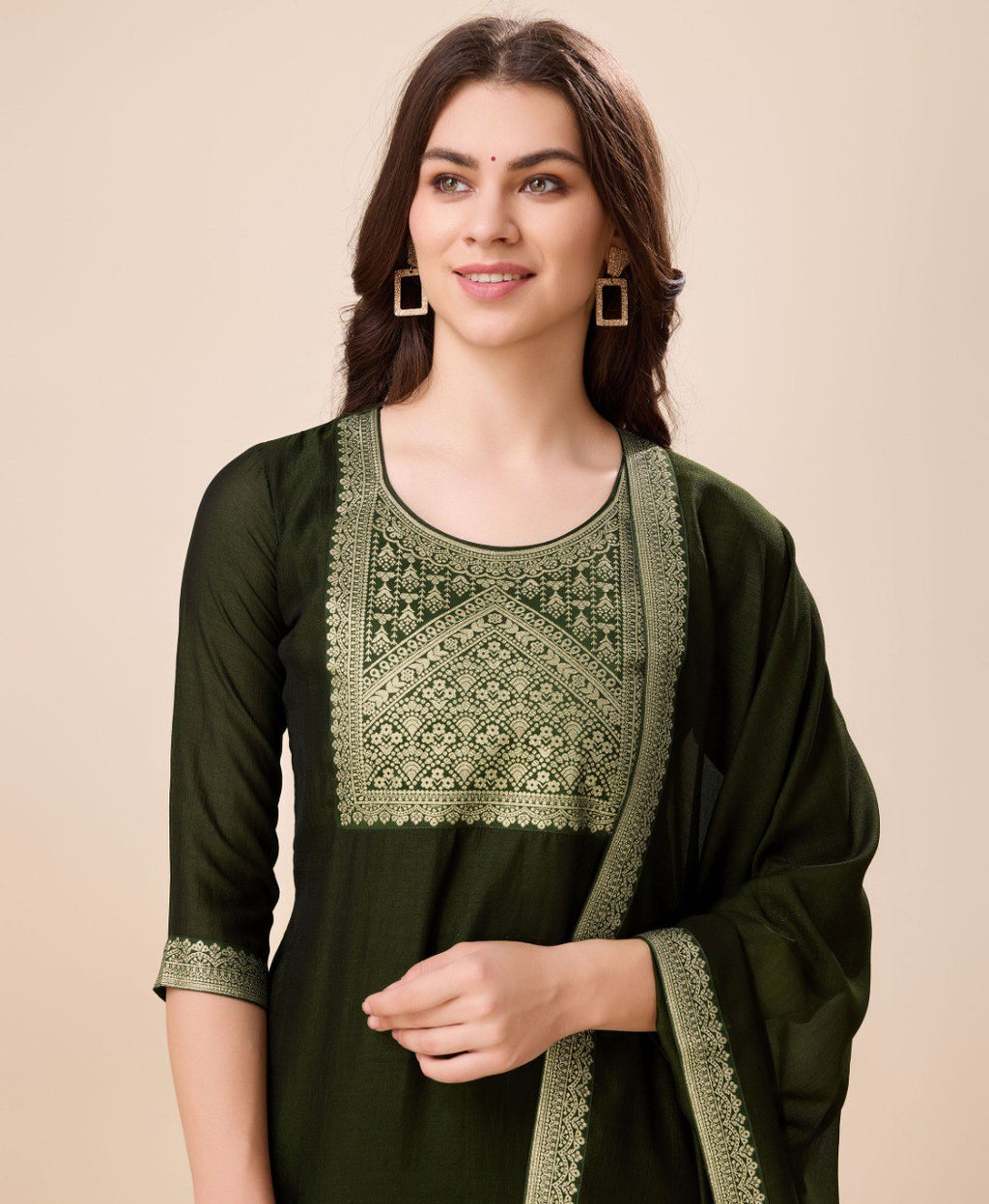 Prazu Fashion Green Vichitra Silk Jacquard Salwar Suit | Grocsy