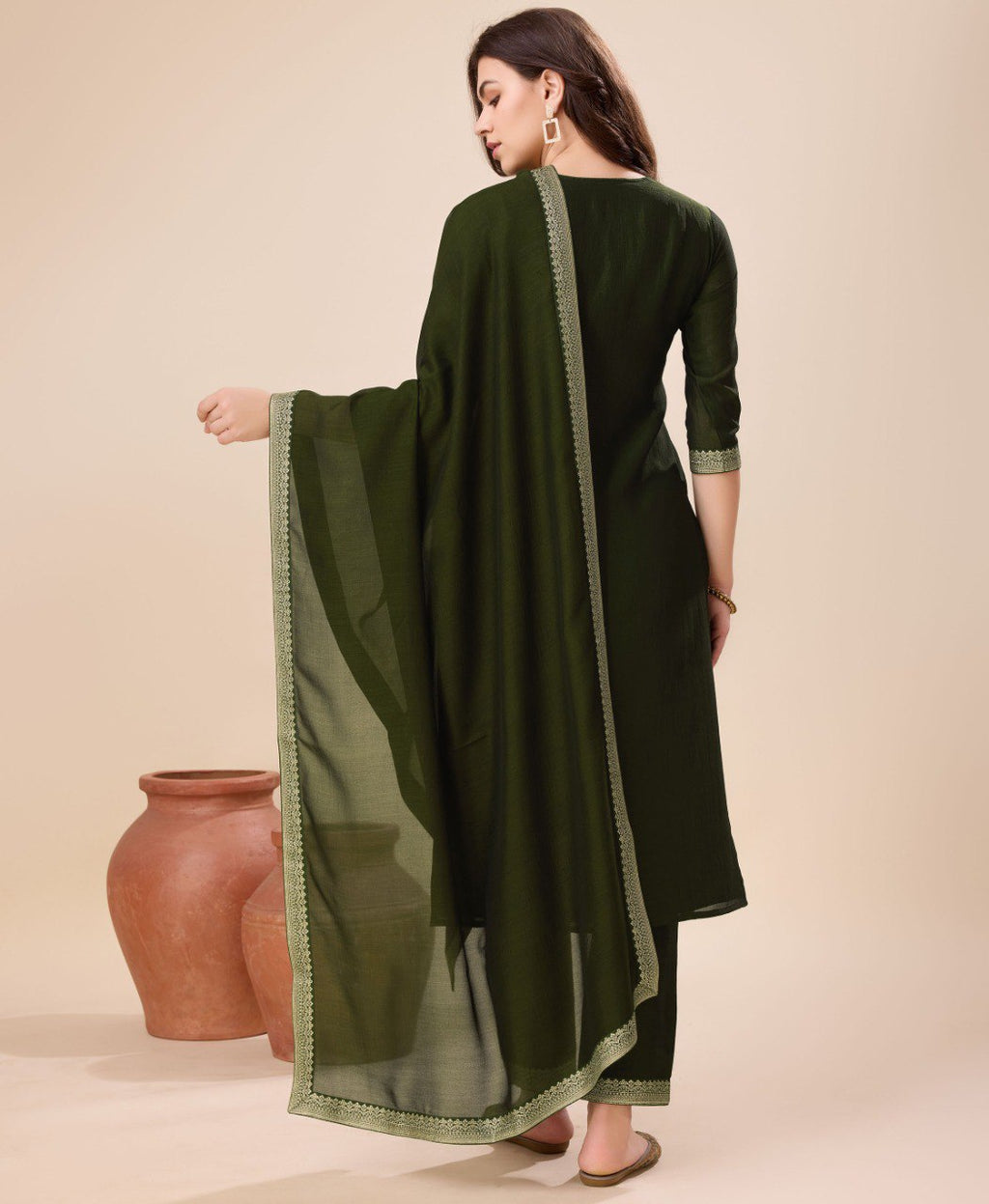 Prazu Fashion Green Vichitra Silk Jacquard Salwar Suit | Grocsy