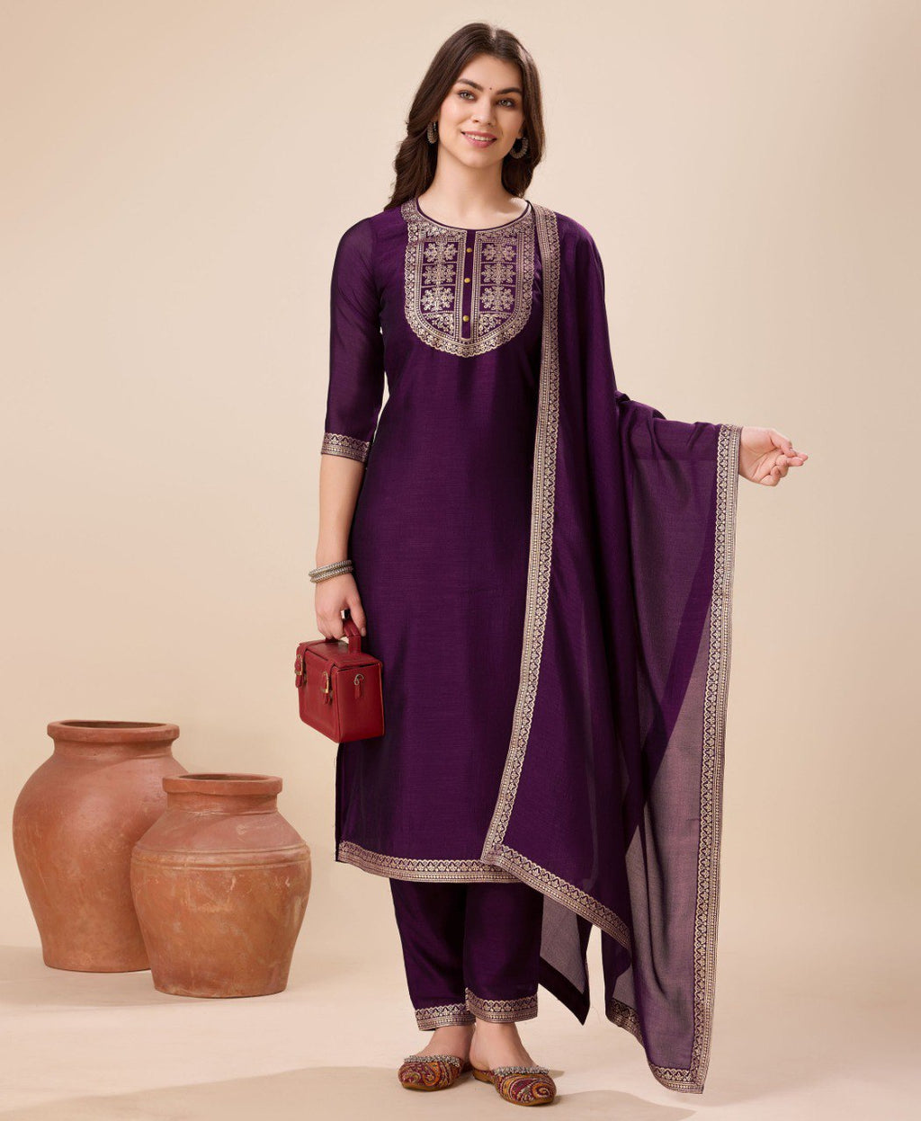 Prazu Fashion Purple Vichitra Silk Jacquard Salwar Suit | Grocsy