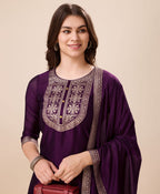 Prazu Fashion Purple Vichitra Silk Jacquard Salwar Suit | Grocsy