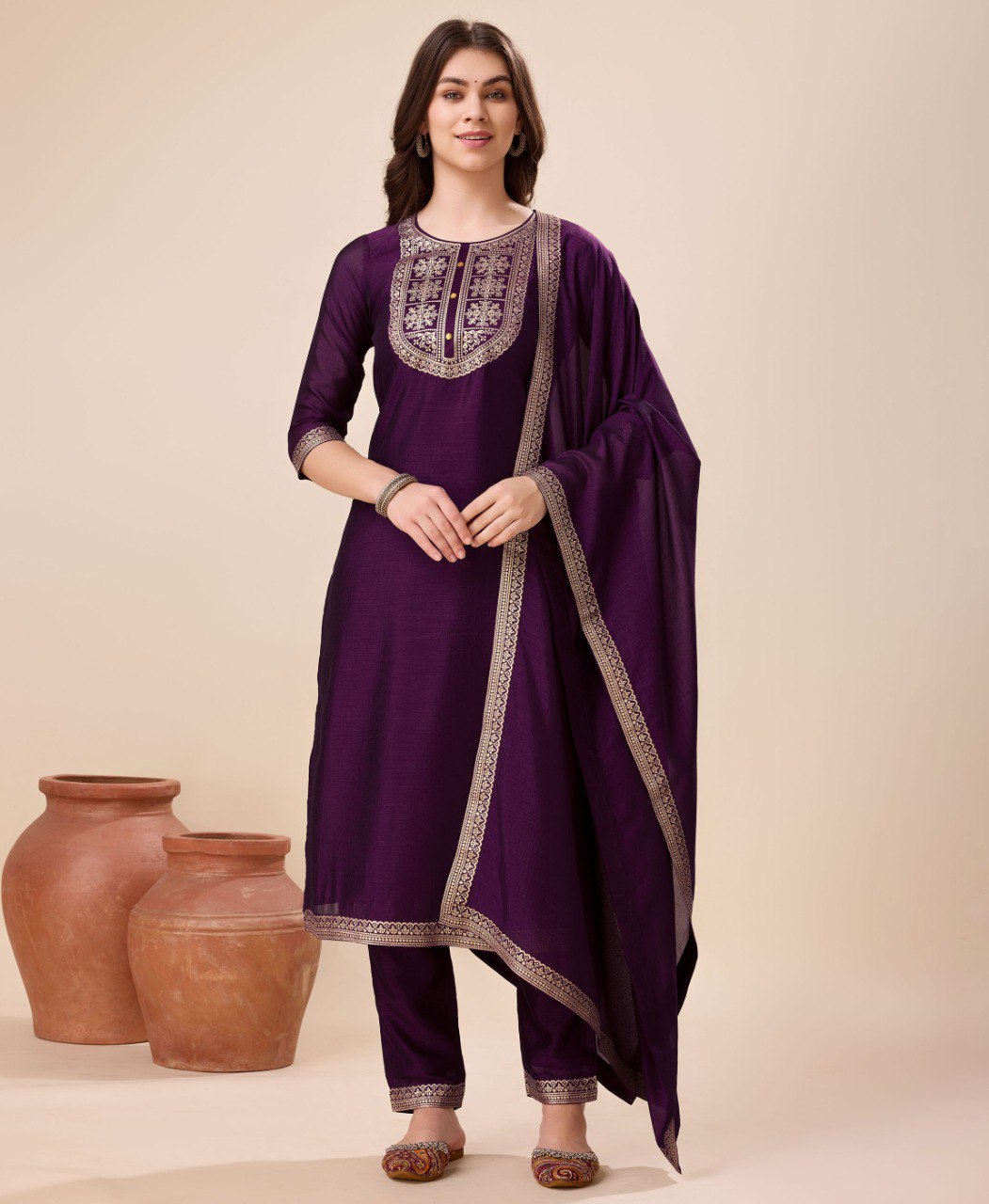 Prazu Fashion Purple Vichitra Silk Jacquard Salwar Suit | Grocsy