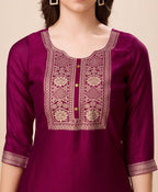Prazu Fashion Wine Vichitra Silk Jacquard Salwar Suit | Grocsy