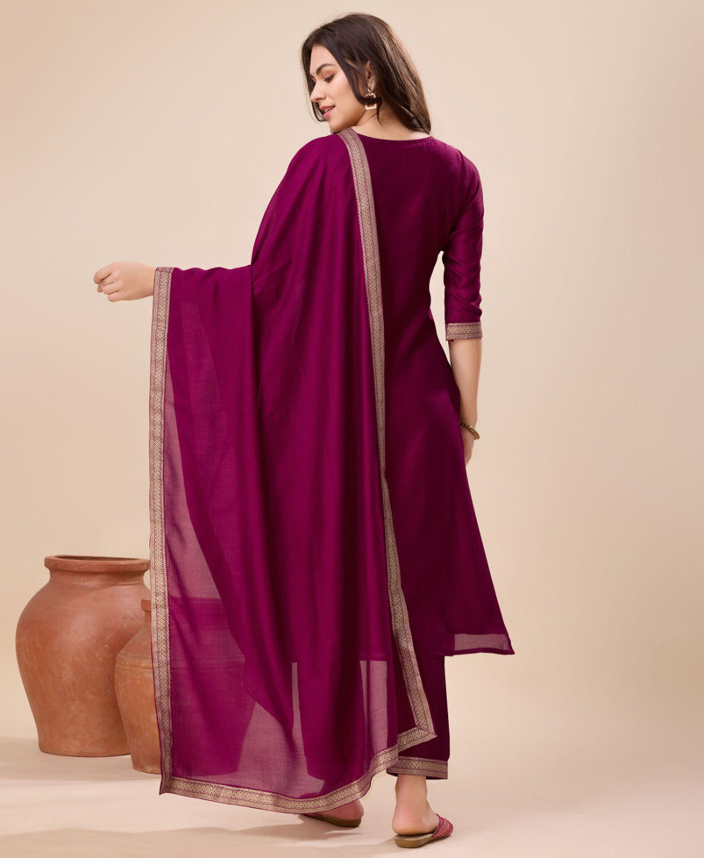 Prazu Fashion Wine Vichitra Silk Jacquard Salwar Suit | Grocsy