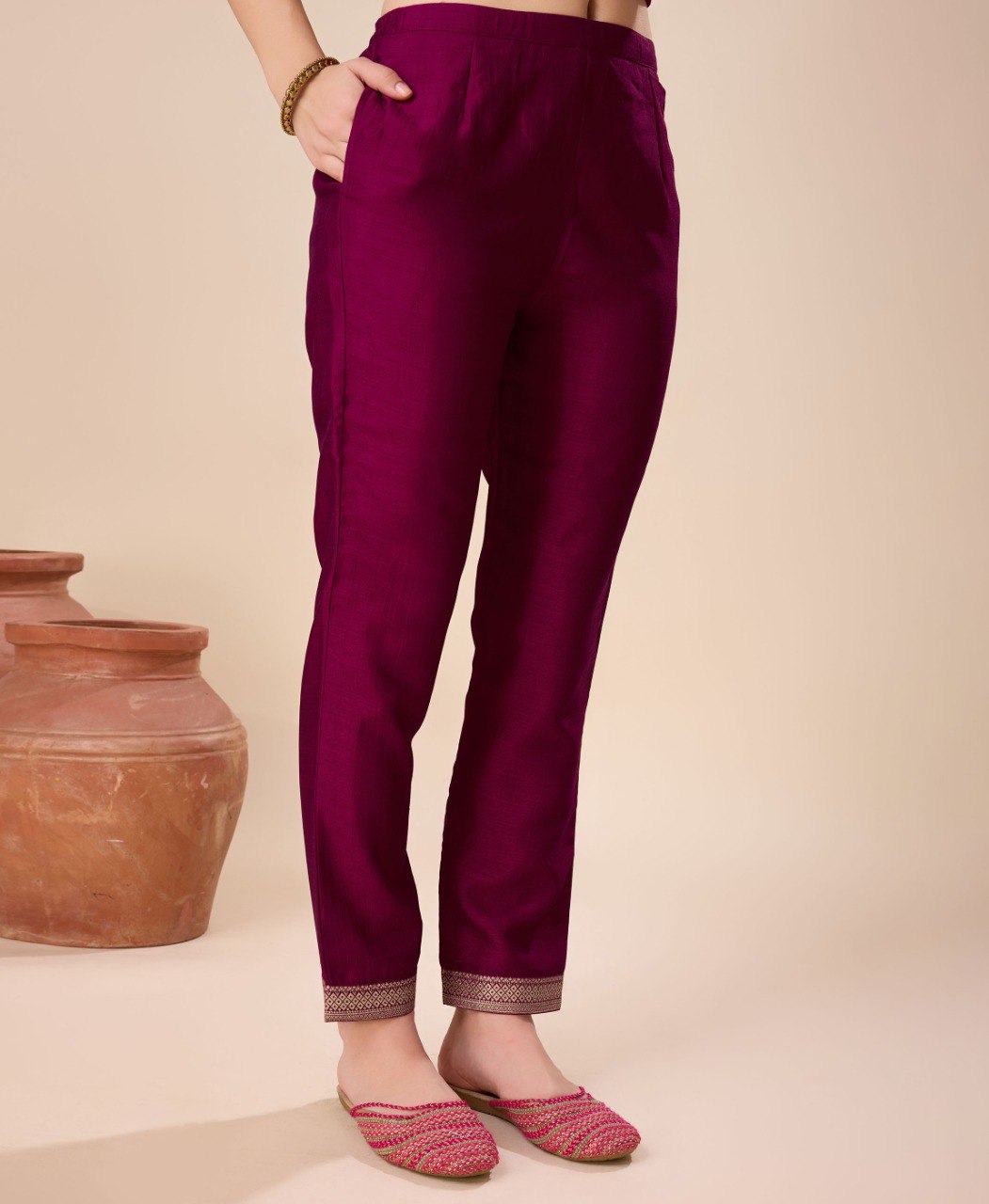 Prazu Fashion Wine Vichitra Silk Jacquard Salwar Suit | Grocsy