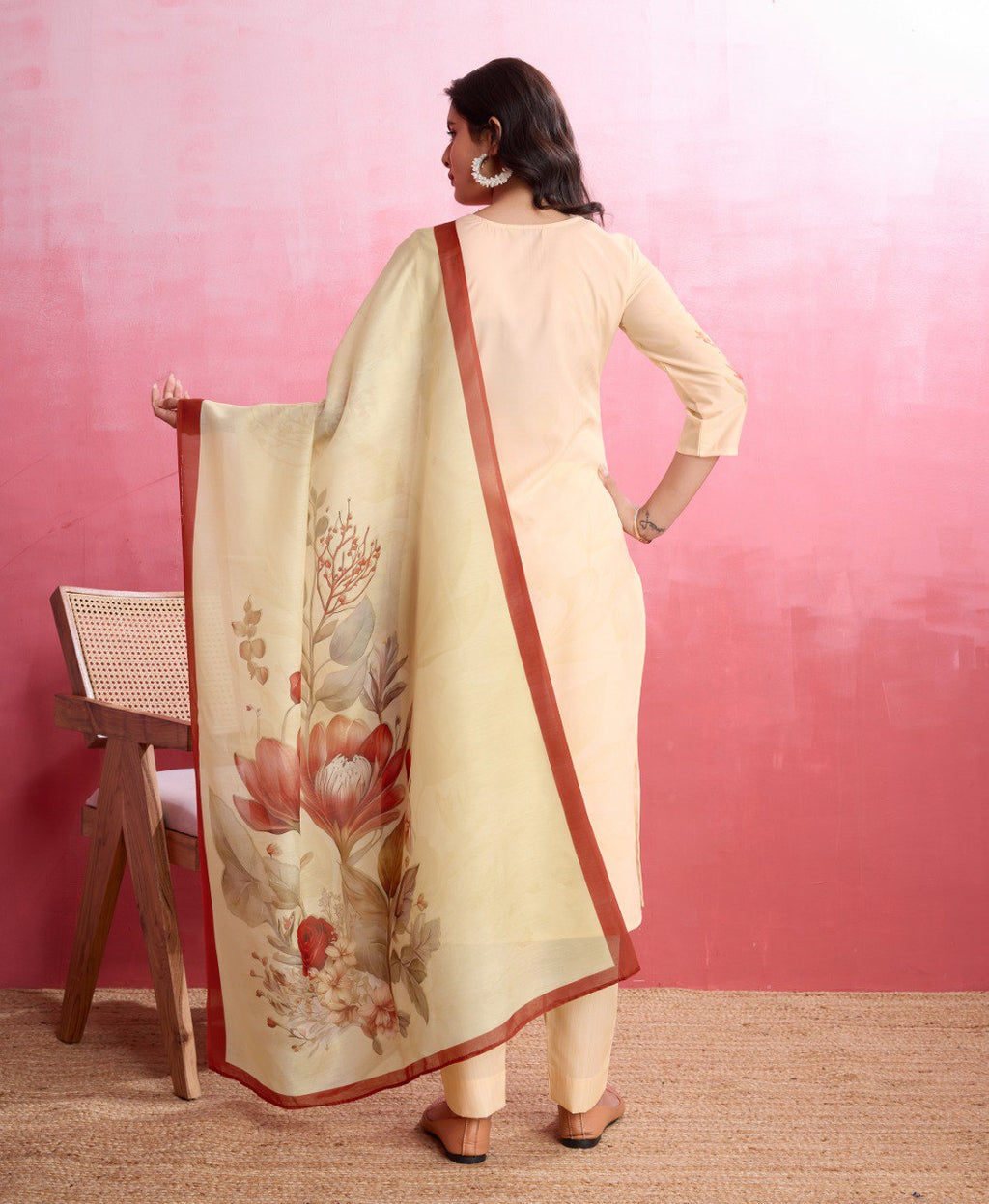 Prazu Fashion Beige Crepe Printed Designer Kurta Set | Grocsy