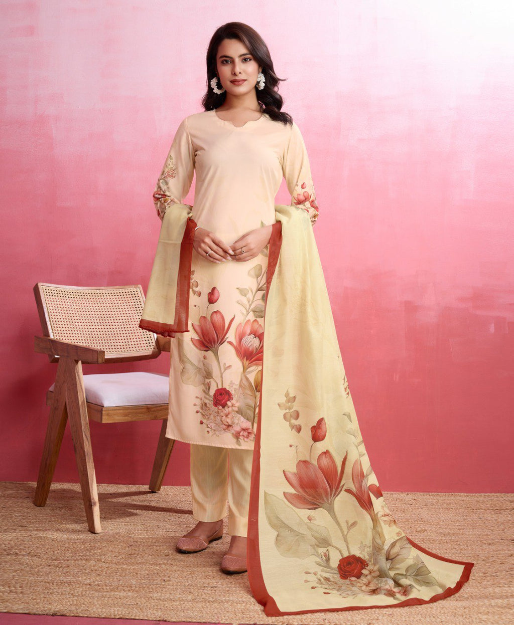 Prazu Fashion Beige Crepe Printed Designer Kurta Set | Grocsy