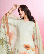 Prazu Fashion Cream Crepe Printed Designer Kurta Set | Grocsy