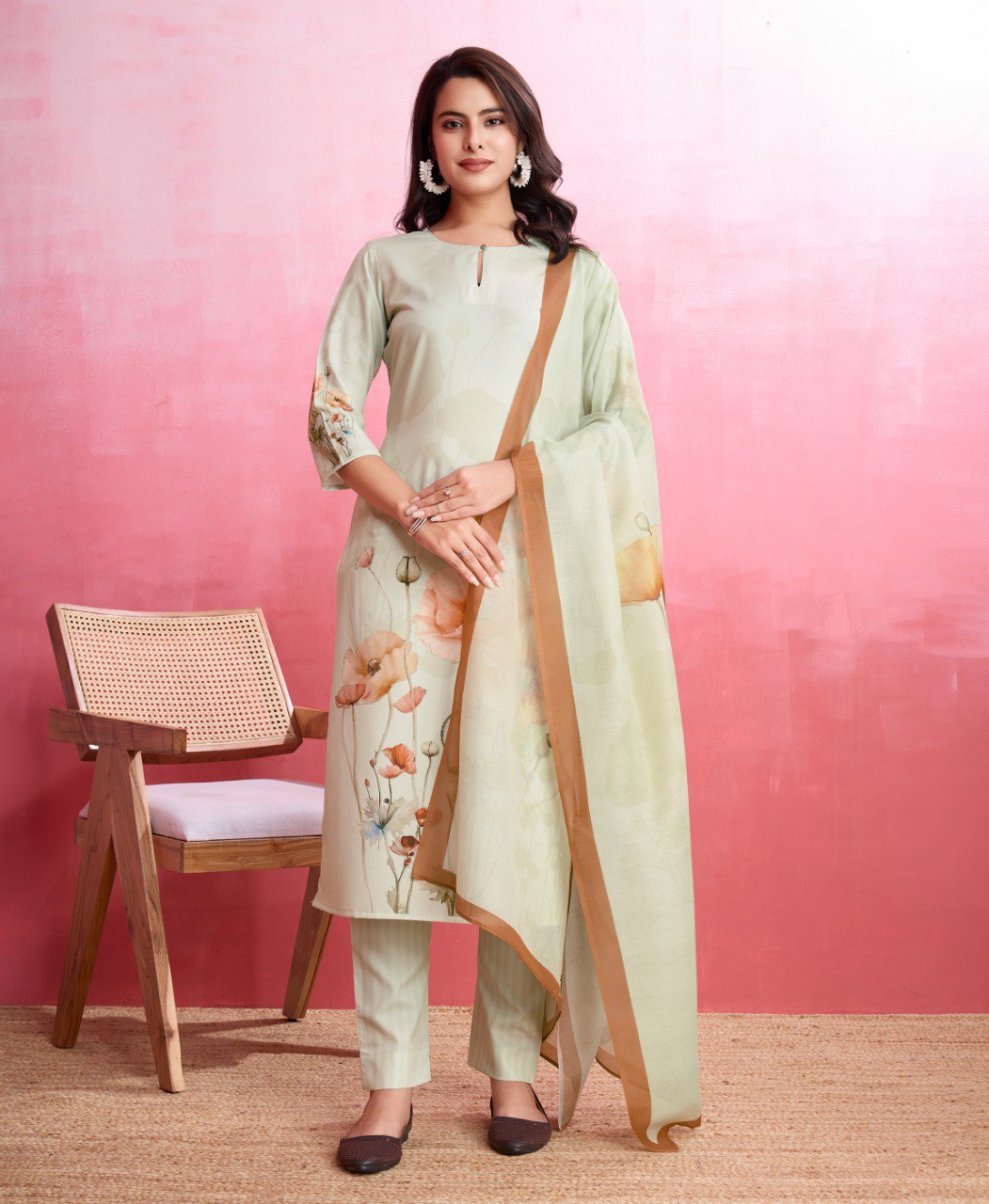 Prazu Fashion Cream Crepe Printed Designer Kurta Set | Grocsy