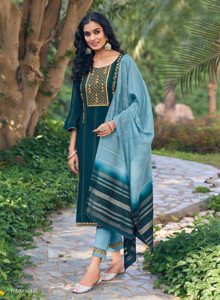 Prazu Fashion Rama Green Viscose Reyon Embroidered Salwar Suit | Grocsy