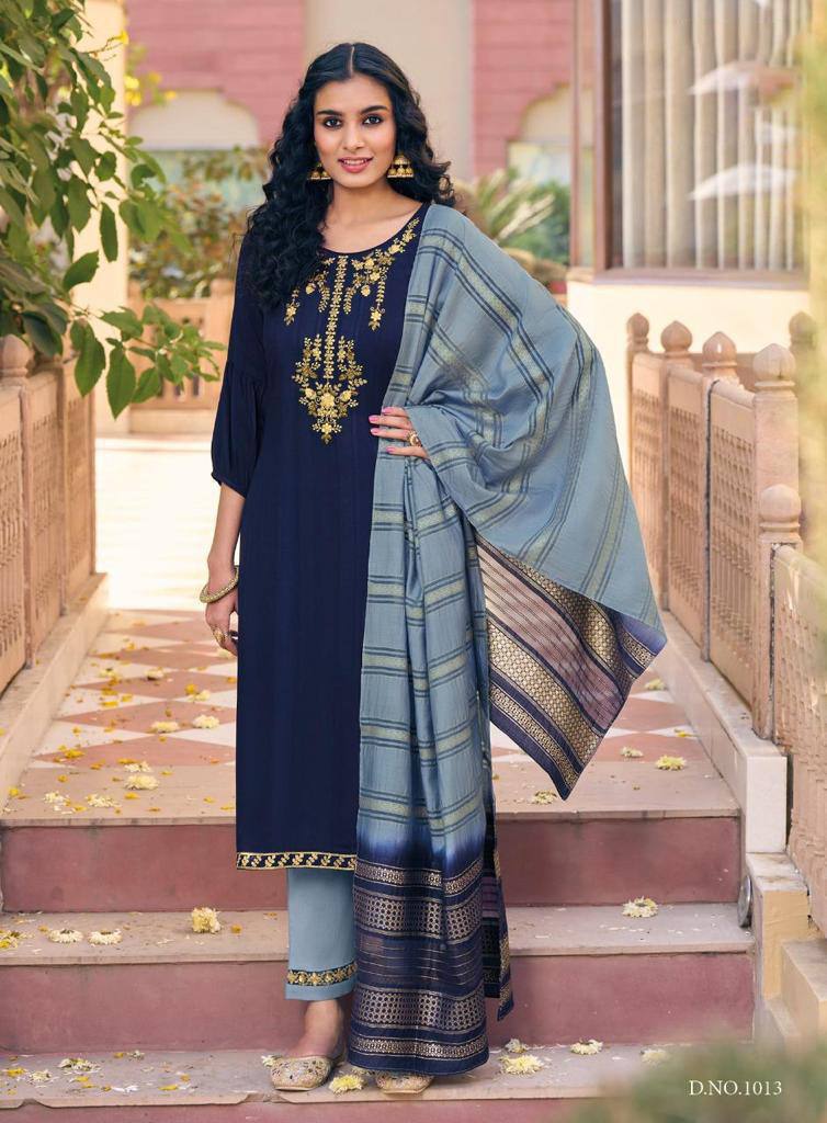 Prazu Fashion Blue Viscose Reyon Embroidered Salwar Suit | Grocsy