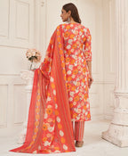 Prazu Fashion Peach Cotton Foil Printed Kurta Set | Grocsy