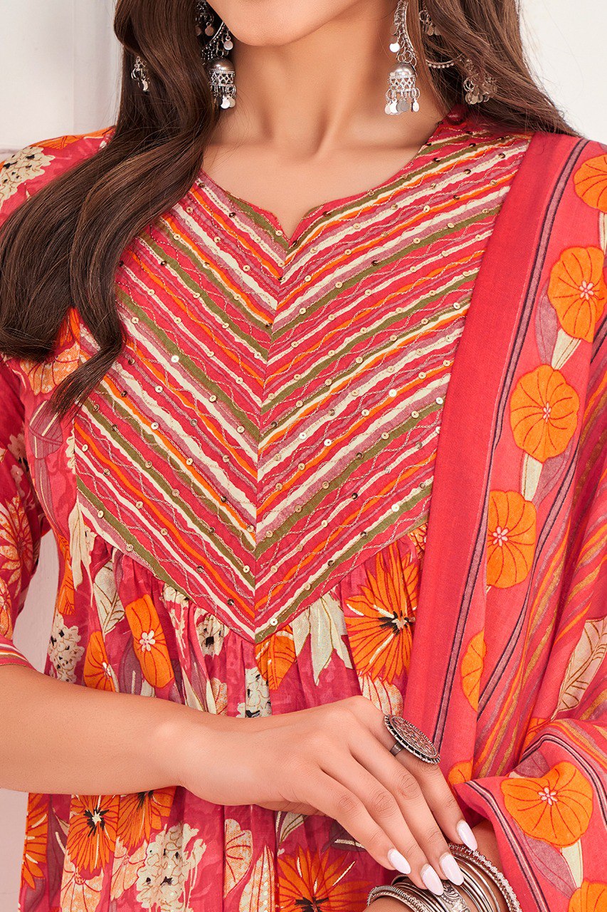 Prazu Fashion Peach Cotton Foil Printed Kurta Set | Grocsy