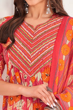Prazu Fashion Peach Cotton Foil Printed Kurta Set | Grocsy