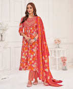 Prazu Fashion Peach Cotton Foil Printed Kurta Set | Grocsy