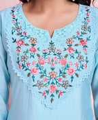 Prazu Fashion Sky Blue Viscose Silk Embroidered Kurta Set | Grocsy