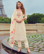 Prazu Fashion Off-White Chanderi Silk Chikankari Embroidered Kurta Set | Grocsy