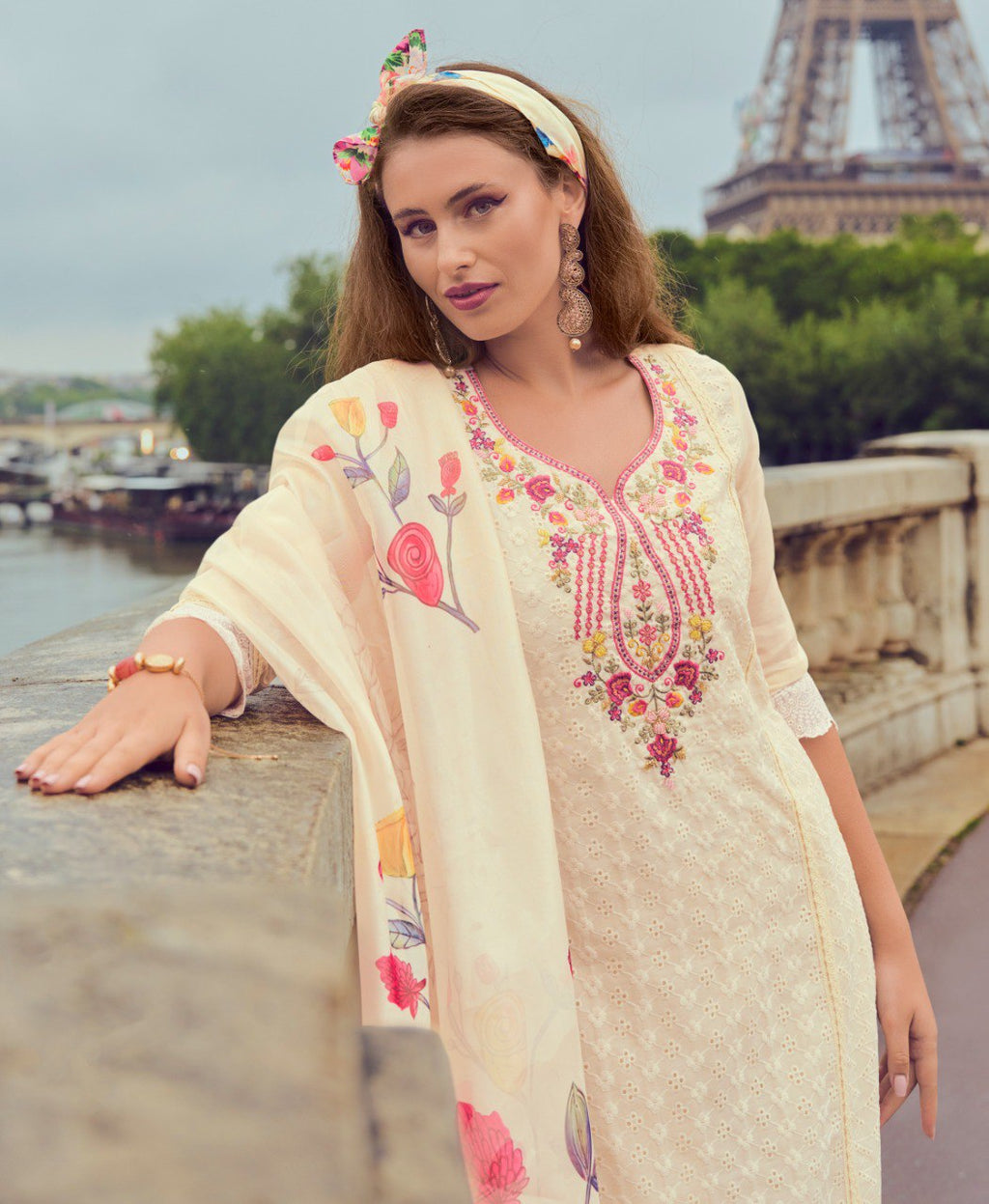 Prazu Fashion Off-White Chanderi Silk Chikankari Embroidered Kurta Set | Grocsy