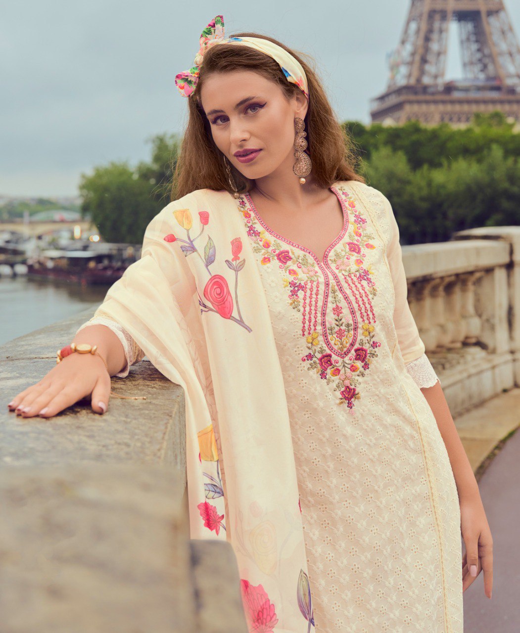 Prazu Fashion Off-White Chanderi Silk Chikankari Embroidered Kurta Set | Grocsy