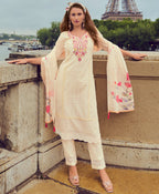 Prazu Fashion Off-White Chanderi Silk Chikankari Embroidered Kurta Set | Grocsy