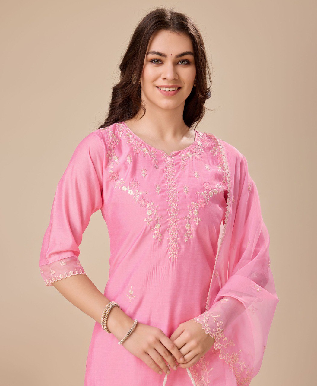 Prazu Fashion Pink Viscose Silk Embroidered Kurta Set | Grocsy