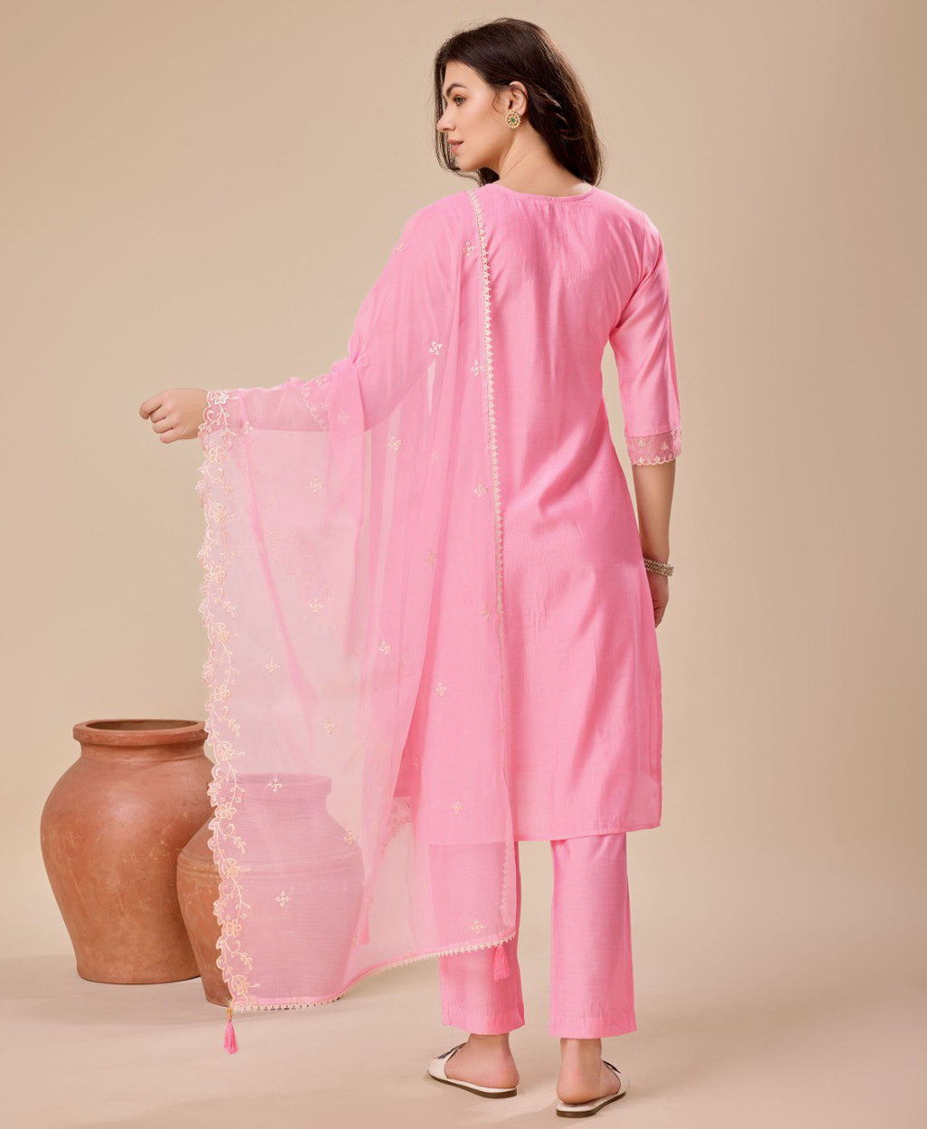 Prazu Fashion Pink Viscose Silk Embroidered Kurta Set | Grocsy