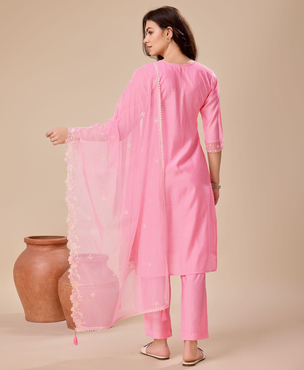 Prazu Fashion Pink Viscose Silk Embroidered Kurta Set | Grocsy