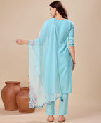 Prazu Fashion Sky Blue Viscose Silk Embroidered Kurta Set | Grocsy