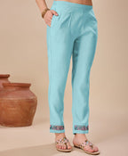 Prazu Fashion Sky Blue Viscose Silk Embroidered Kurta Set | Grocsy