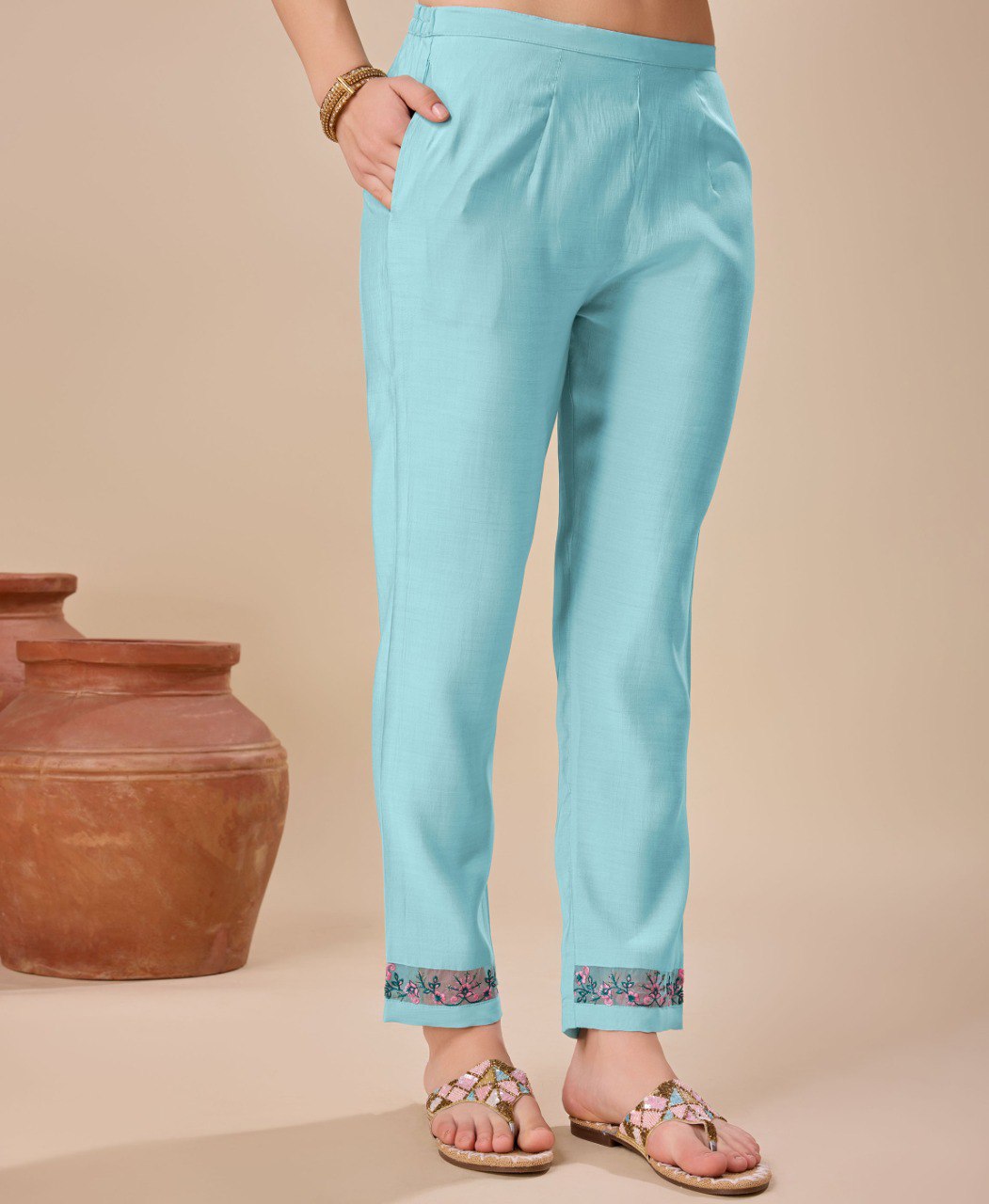 Prazu Fashion Sky Blue Viscose Silk Embroidered Kurta Set | Grocsy