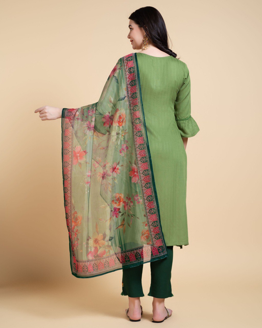 Prazu Fashion Mahendi Reyon Embroidered Kurta Set | Grocsy