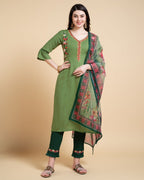 Prazu Fashion Mahendi Reyon Embroidered Kurta Set | Grocsy