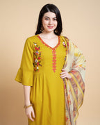 Prazu Fashion Yellow Reyon Embroidered Kurta Set | Grocsy