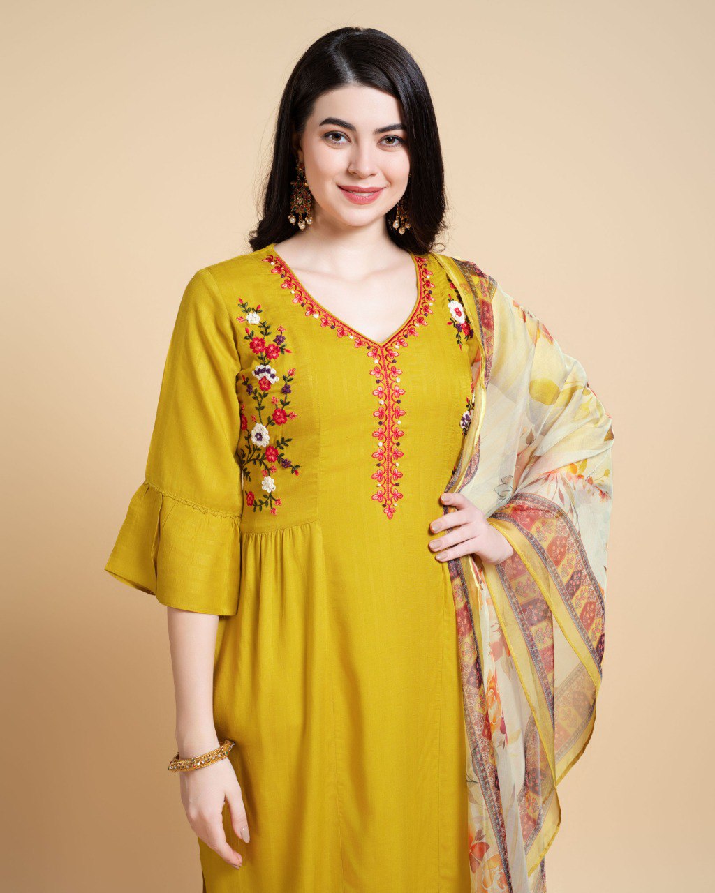 Prazu Fashion Yellow Reyon Embroidered Kurta Set | Grocsy